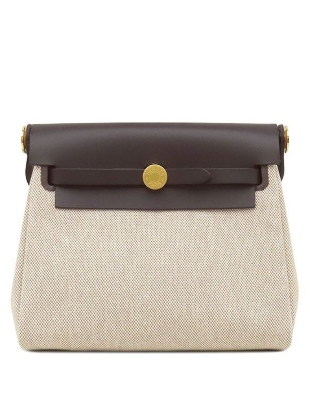 Hermes Shoulder Bag Herbag Zip 20 Mini Canvas Toile Hunter Ebene Natural Gold